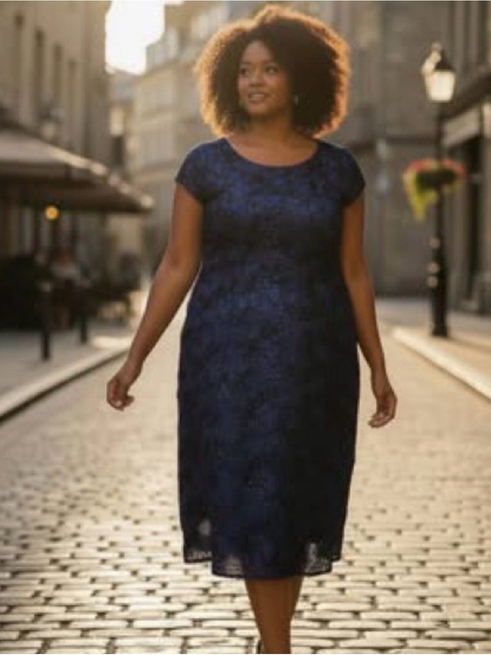 Elegant Navy Lace Midi Dress - Women's
